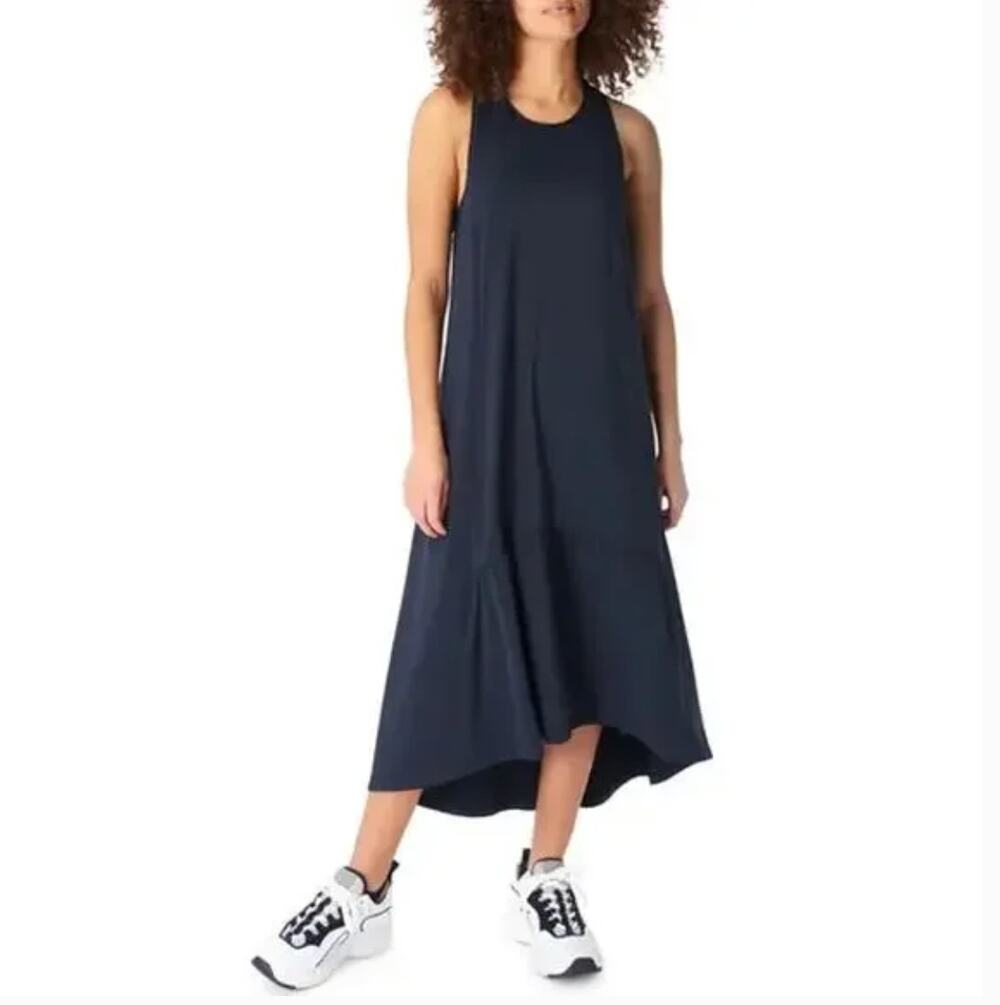 SWEATY BETTY | Black Ace Midi Dress Racerback travel Dress | Extra Small